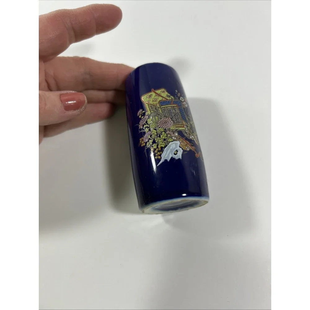 Vintage Japanese Cobalt Blue Lotus Flower Cart 3.75